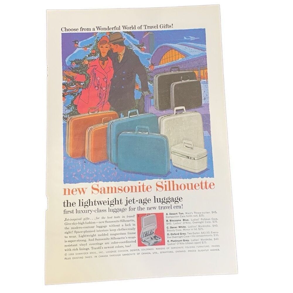 Vintage 1959 Samsonite Silhouette Jet Age Luggage Ad Advertisement